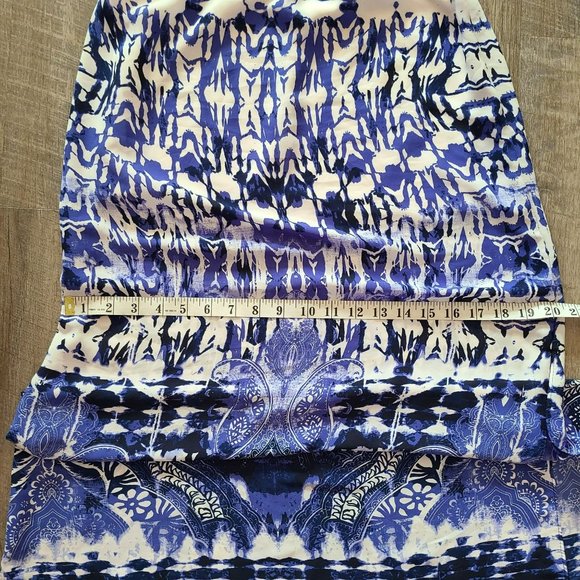 Express US XS Maxi Skirt White Blue Ikat Lightweight Flowy Lined - Picture 12 of 12